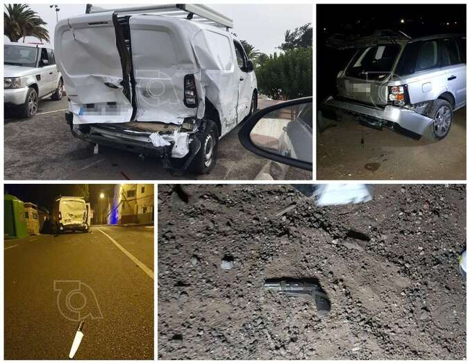 Imagen de los vehículos implicados y armas usadas en la reyerta del pasado viernes por la noche en Telde/TA.